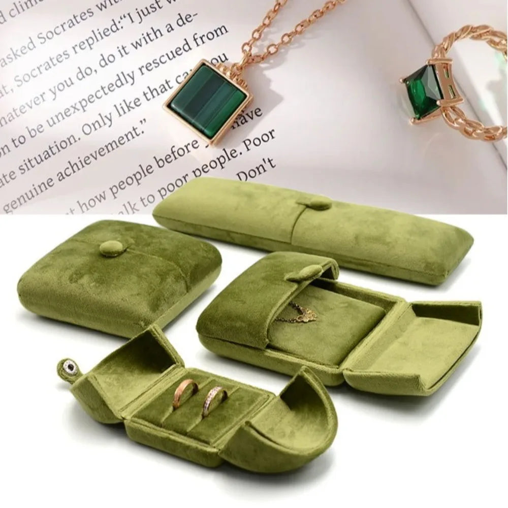High Quality Proposal Ring Box Green Brecelet Box Luxury Earrings Delicate Wedding Ring Box Chain Necklace Holder Jewelry Gift