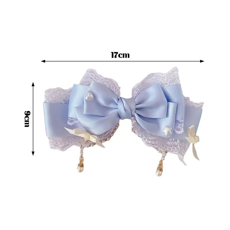 Lolita Bow Lace Hair Clip Headpiece Cosplay Headwear Women Hair Accessories Lolita Handmade Lace Pearl Hair Band Headband Bow