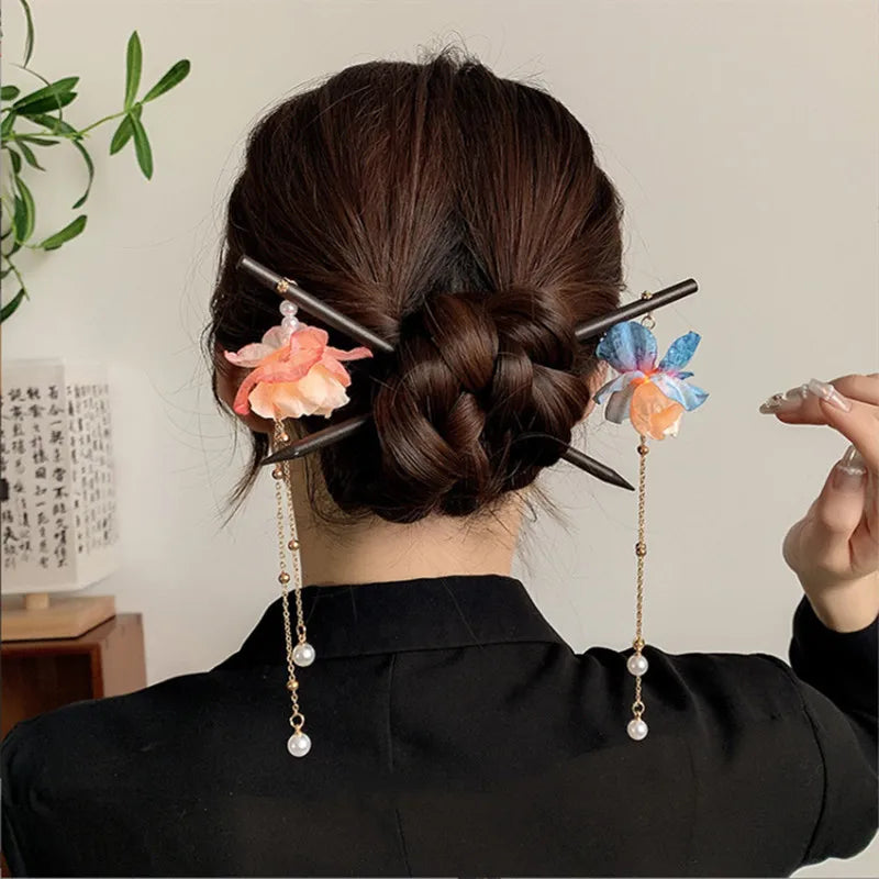Antique Luminous Hair Sticks Wooden Hairpins Chinese Hanfu Hair Accessories Fluorescent Lamp Balls Fairy Headdress Headwear