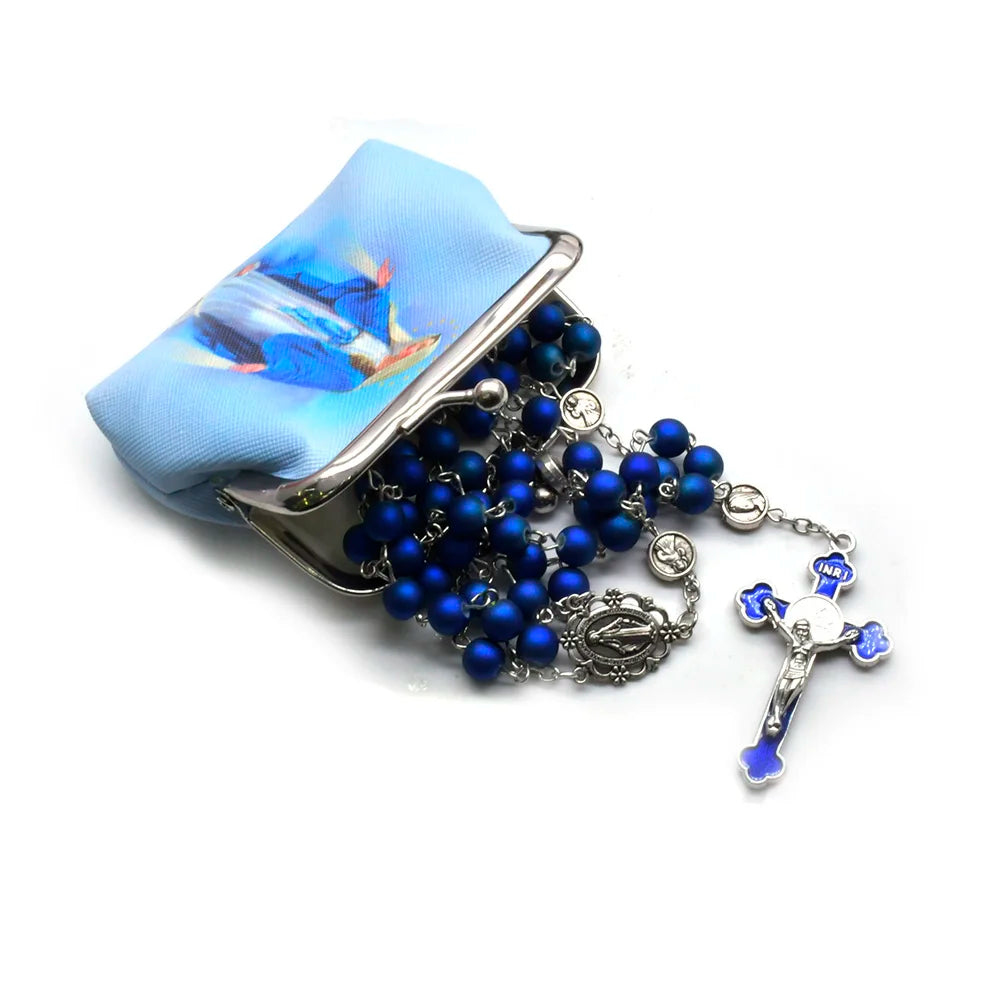Blue 8.8 CM Madonna Clip Buckle Rosary Bag Holy Relic Gift Bag Coin Purse
