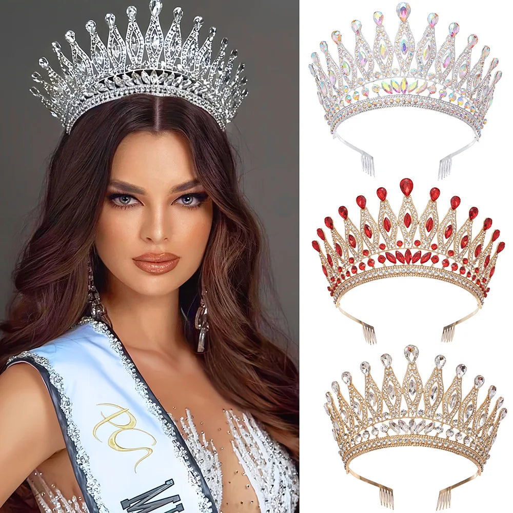 KMVEXO Baroque Queen Large Crystal AB Crowns For Bridal Women Girls Wedding Tiaras Diadem Comb Princess Party Hair Dress Jewelry