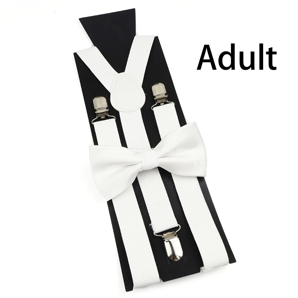Soild Color Red Blue Bowtie Suspenders Set Men Women Tuxedo Suit Unisex Braces Butterfly Wedding Adjustable Y-Back Brace Belt