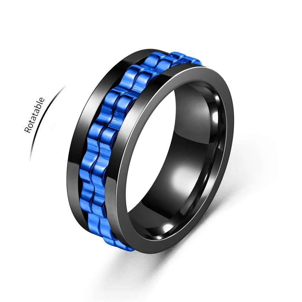Anti Stress Stainless Steel Ring For Men Gear Chain Rotating Anxiety Relief Spinning Fidget Rings Punk Jewelry Bague Homme