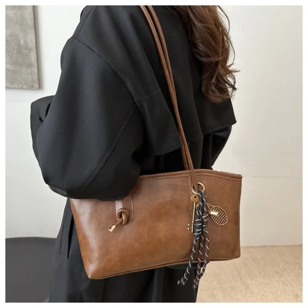 Y2K Fashion New Large Capacity Work Shoulder Bag Solid Color Simple Lady Handbags PU Leather Tote Bag Women Female