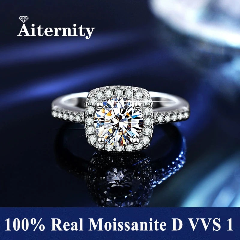 Moissanite And Zircon Ring D VVS1 Adjustable Size S925 Sliver Wedding Rings for Women Jewelry Party Fashion Top Quality Ring