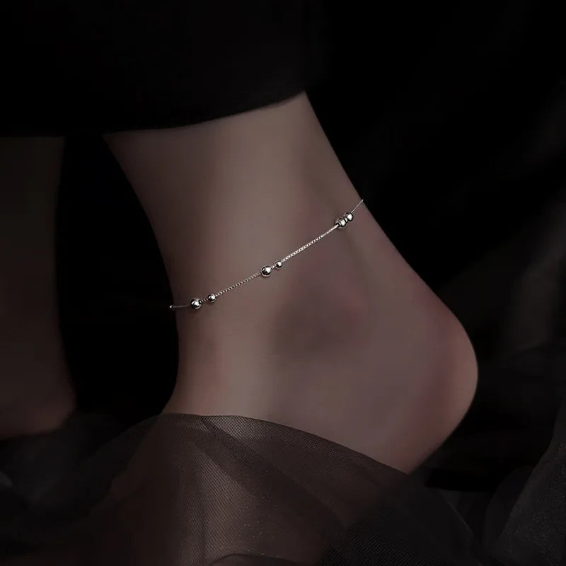 925 Sterling Silver Geometric Round Bead Ankle Chain 2024 New Sexy Ankle Chain Jewelry Fashion Jewelry Birthday Gift