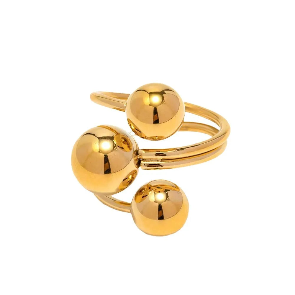 Exaggeration Punk Metal Personality Irregular Three-layer Design Ball-Shape Rings for Women Fashion Simple Adjustable Rings GIft