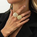 KunJoe 2Pcs/Set Luxury Geometric Adjustable Open Rings for Women Vintage Irregular Square Chunky Knuckle Ring Wedding Jewelry