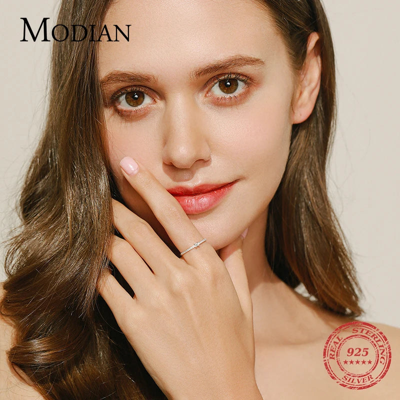 Modian 2021 Real 925 Sterling Silver Simple Square Clear CZ Charm Gold Color Finger Rings For Women Wedding Engagement Jewelry