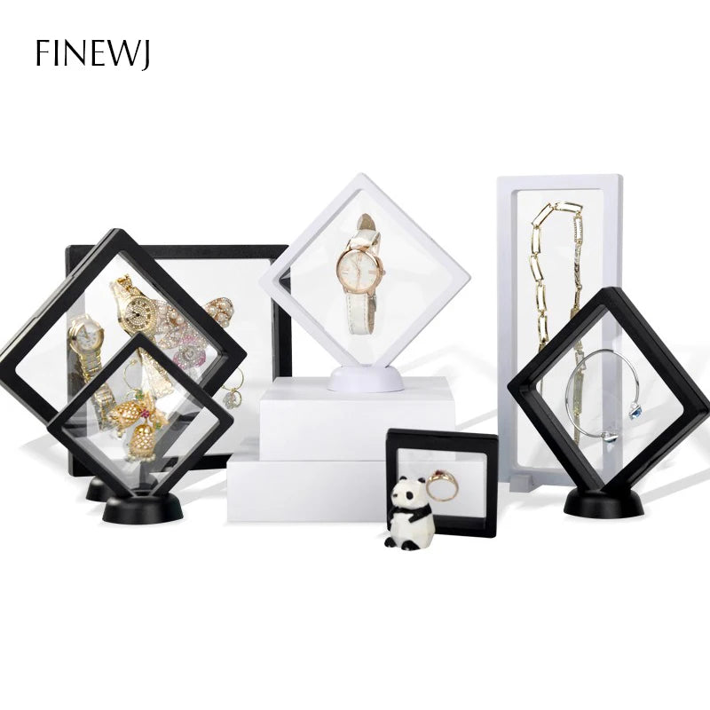 Bulk Lot of 10 PE Film Display Box Ring Earring Jewelry Stand Holder Membrane Case Coin Container Floating Presentation Retainer