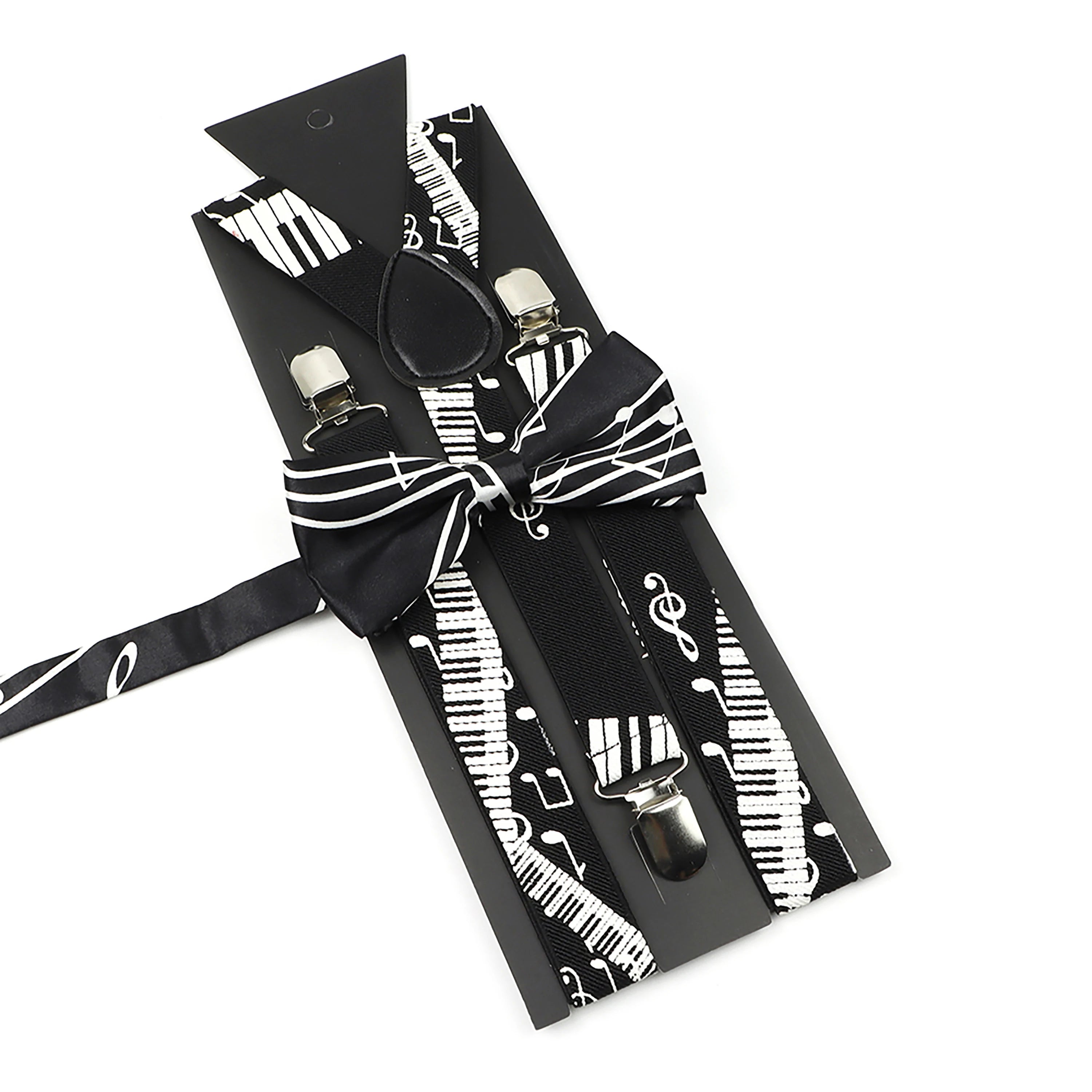 Novelty Musical Notes Printed Suspender Bowtie Sets For Men Kids Elastic Y-back Straps Butterfly Wedding Groomsman Accessory