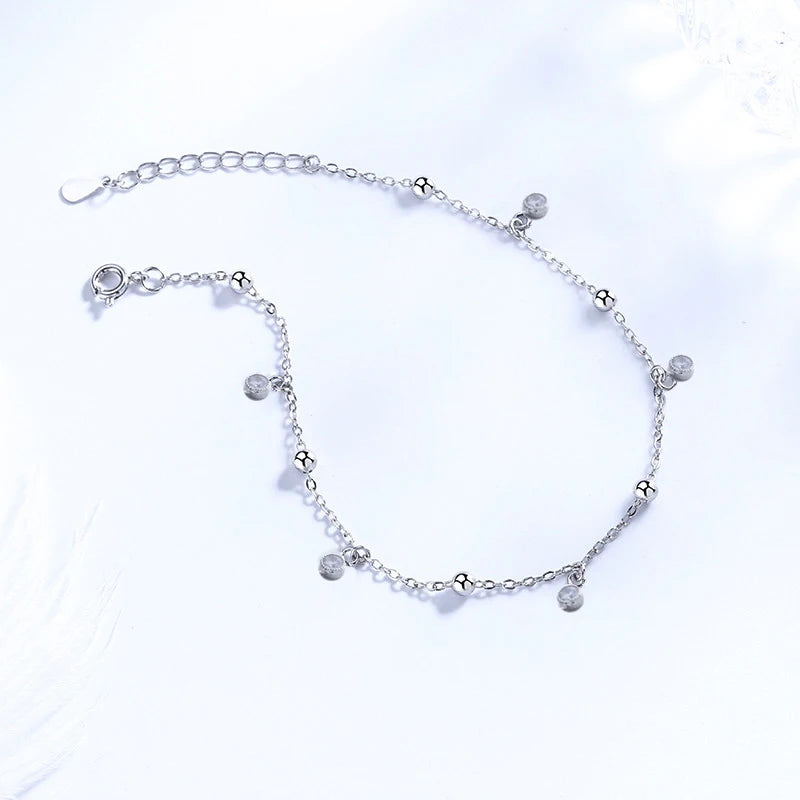 New Fashion Bohemia Shiny Round Zircon Pendant Anklets Women Jewelry 925 Sterling Silver Sexy Beach Circle Rhinestone Foot Chain