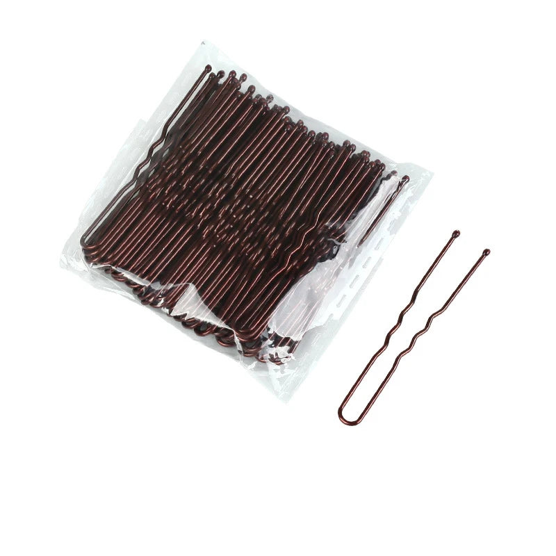 100Pcs Women 5/6 cm Hair Waved U-Shaped Bobby Pin Barrette Salon Grip Clip Bridal Hairpins Black Metal Hair Accessories For Bun