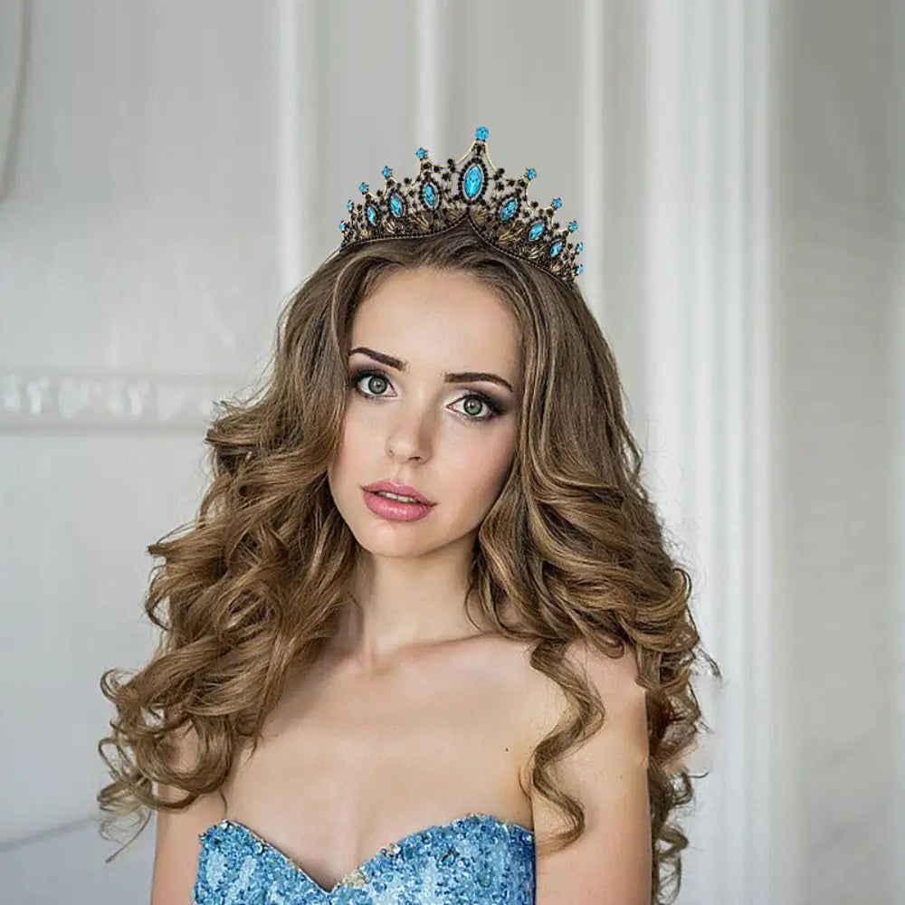 Metal Baroque Crown Temperament Hair Ornaments Shiny Princess Tiara Headwear Bridal Hair Tiara Rhinestone Crown Bridal