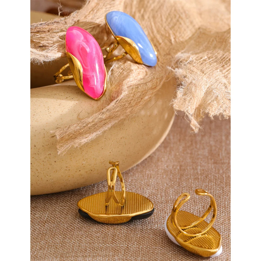 Yhpup 2026 Stainless Steel Multi-Color Resin Adjustable Ring PVD Hot Style Y2K Fashion Attractive Trend Finger Jewelry Wholesale