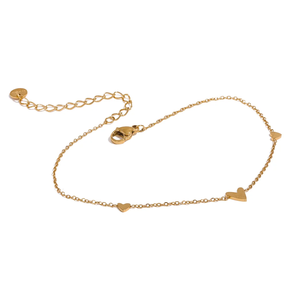 Yhpup Rust Proof Stainless Steel Heart Chain Anklet Gold Silver Color 18K PVD Plated Summer Fashion Jewelry for Women