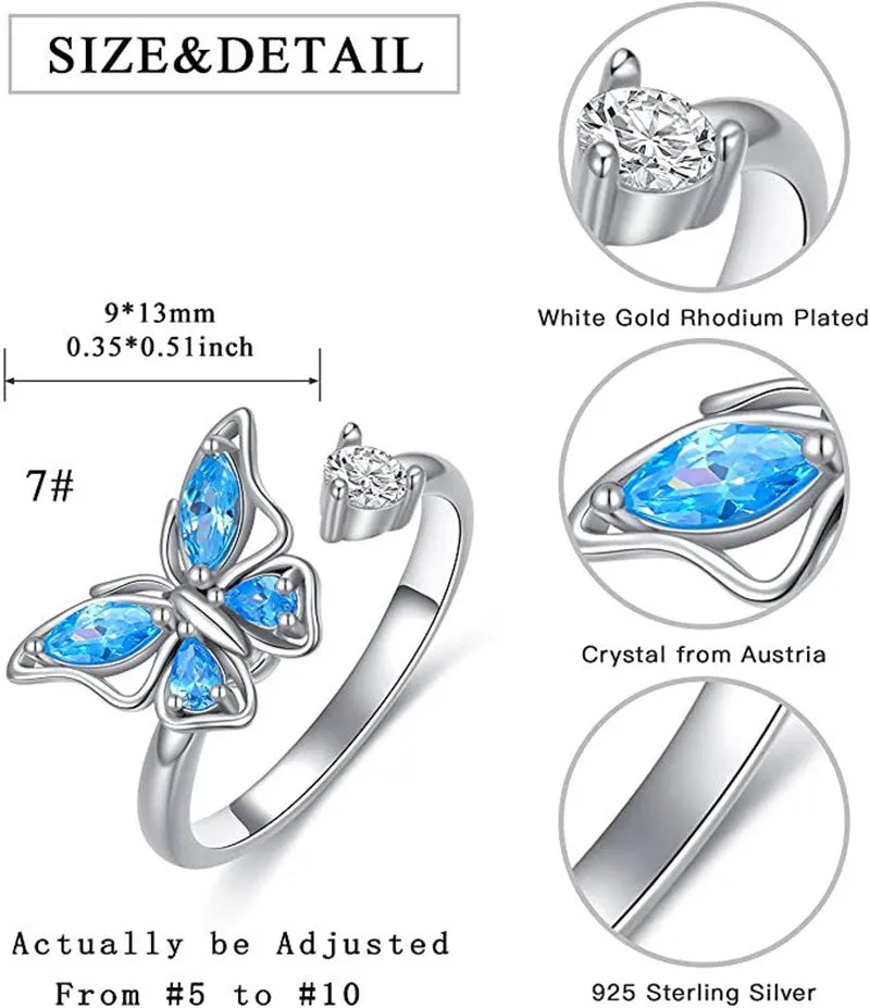 Luxury Butterfly Sunflower Fidget Spinner Ring Anxiety for Women Crystal Flower Anxiety Finger Rings Anti Stress Wedding Jewerly