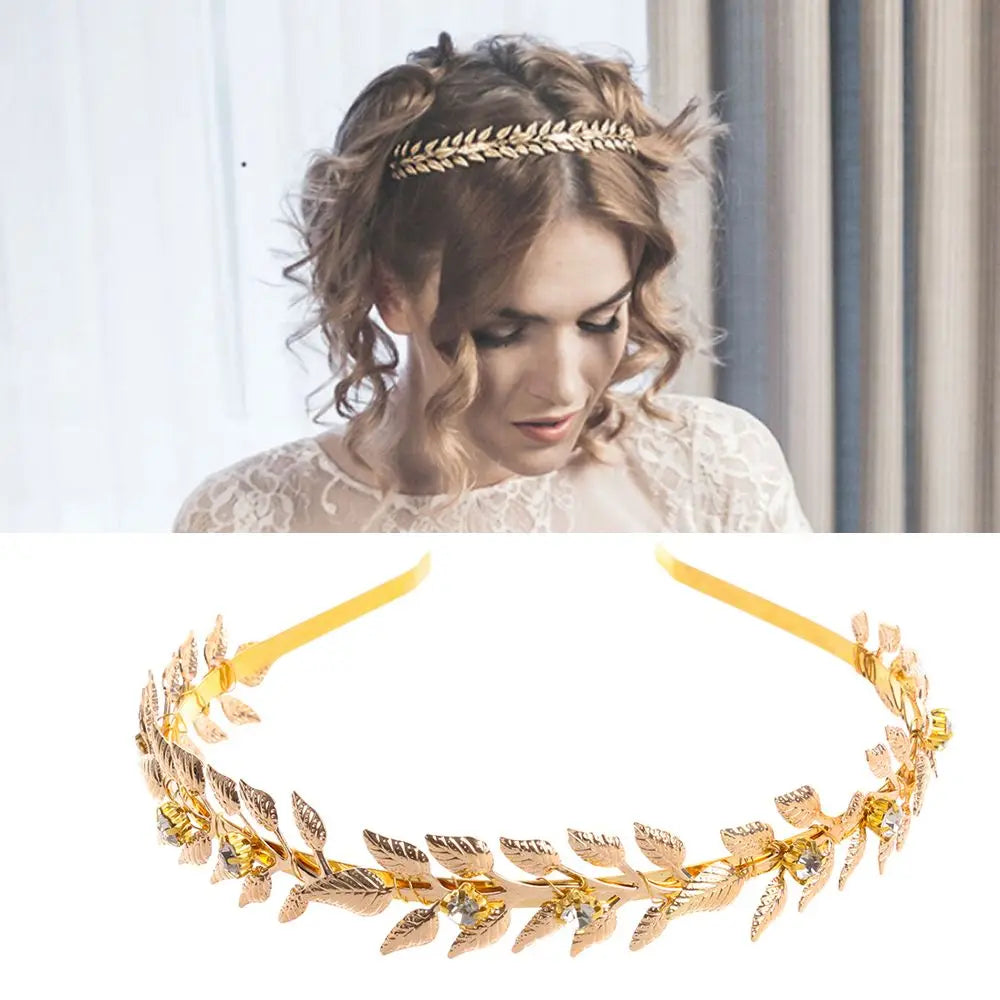 Gold Metal Leaves Hair Bands Retro Roman Bride Headbands Fashion Hair Crown Hair Bands Leaves Wreath Vintage Pearl Wedding Tiara
