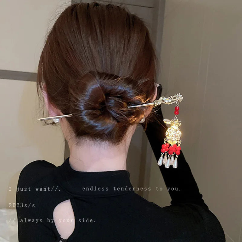 Chinese Rabbit Lantern Hair Pin Clips Hair Sticks Hanfu Hair Accessories for Women Kids Ancient Style Hairpin hair fork