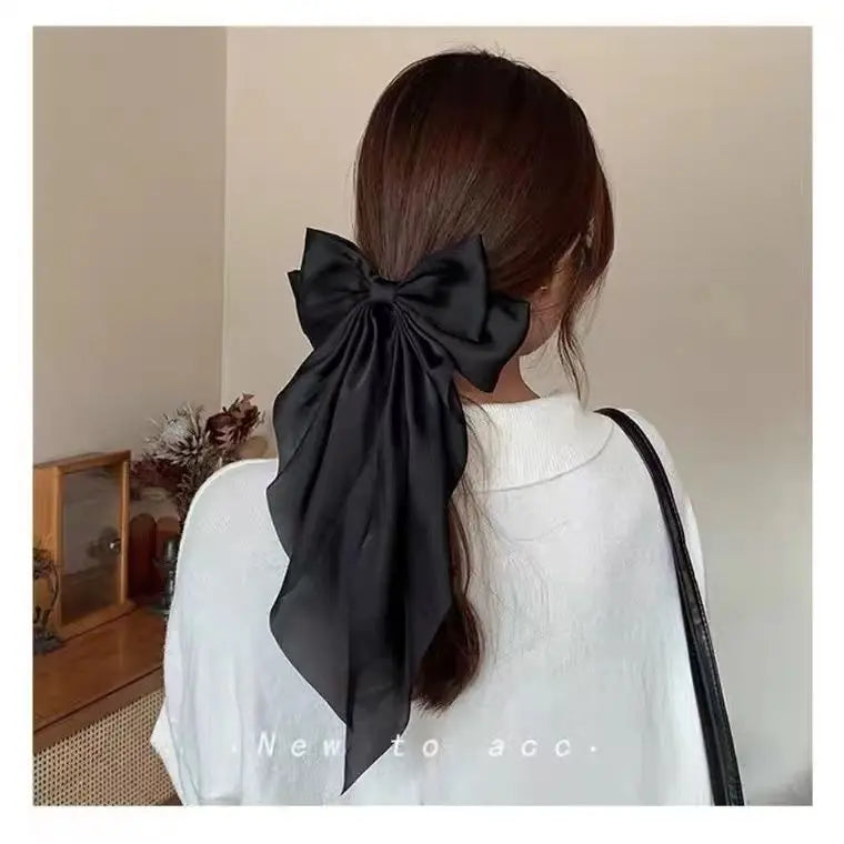 Women New Bow Hair Clip Women Large Bowknot Satin Hairpin Barrettes Girls Solid Color Ponytail Clip Hair Accessories