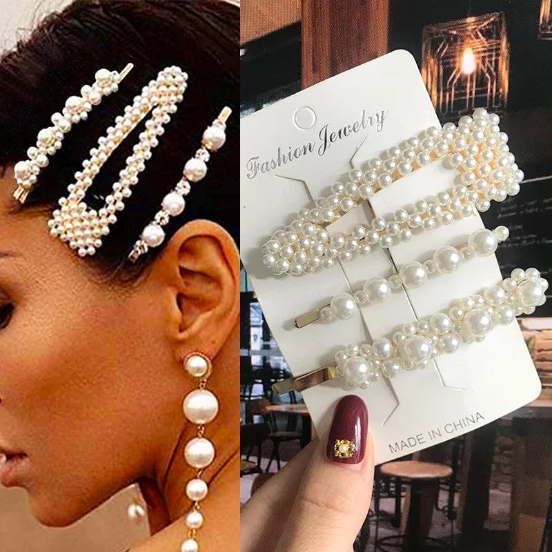 1 Set Geometric Flower Pearl Hair Clip Pin For Women Hairpins Fashion Acrylic Barrettes Hairgrips Hair Accessories Girls Jewelry