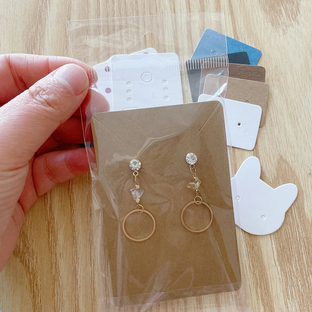 50Sets Earring Cards and 50pcs Bags Necklace Earring Display Cards Self-Seal Bags Kraft Paper Card for DIY Jewelry Packaging
