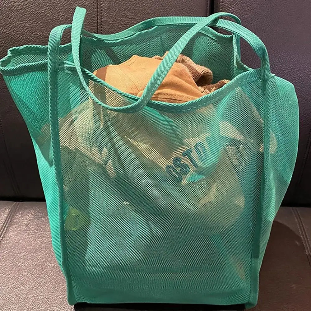 New Fashion INS Style Mesh Shoulder Bag Transparent Lightweight Handbag Large Capacity Portable Beach Mesh Shopping Bag