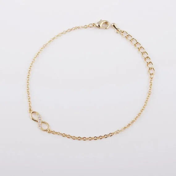 Kinitial Tiny Rhinestones Infinity 8 Anklets For Women Bracelets Summer Barefoot Sandals Jewelry On Foot Leg
