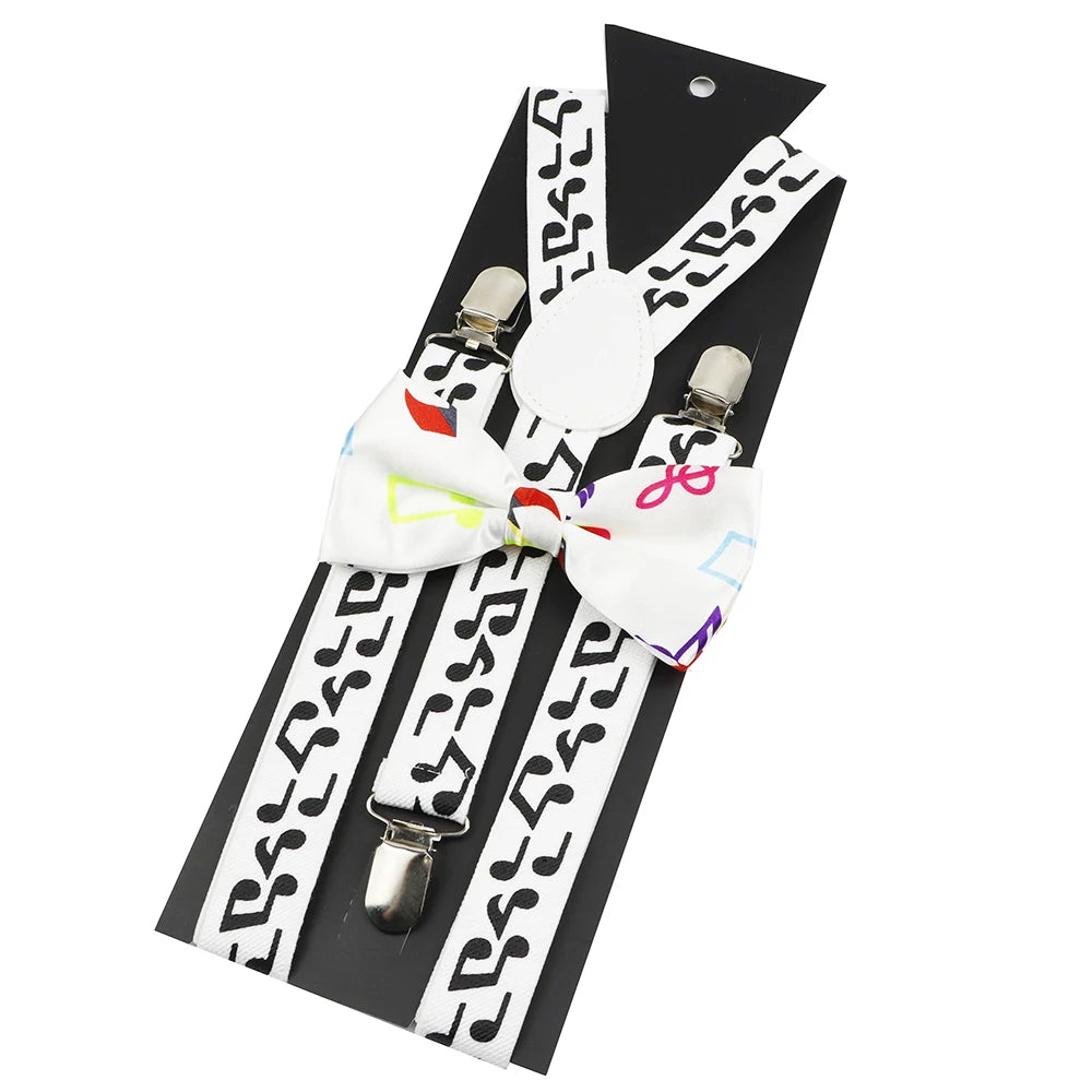 New Design Parent-Child Musical Note Suspender Set Include Stave Rainbow Bowtie For Party Dress Shirt Daily Wear Accessory Gift