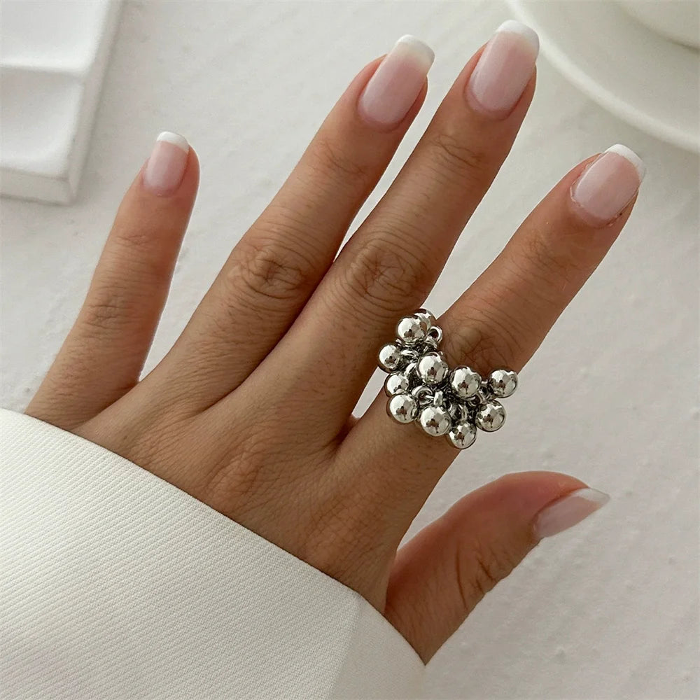 2025 Fashion Simple Small Ball Ring for Women Men 2025 Punk Hip Hop Metal Open Finger Ring Female Jewelry Gift