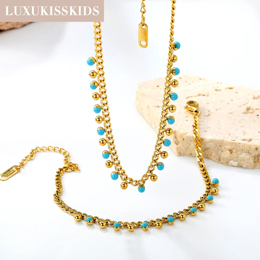 LUXUKISSKIDS Fashion Cubic Love Heart Minimalist Jewelry Set Necklace Earrings Bracelets Stainless Steel Women Party Accessories