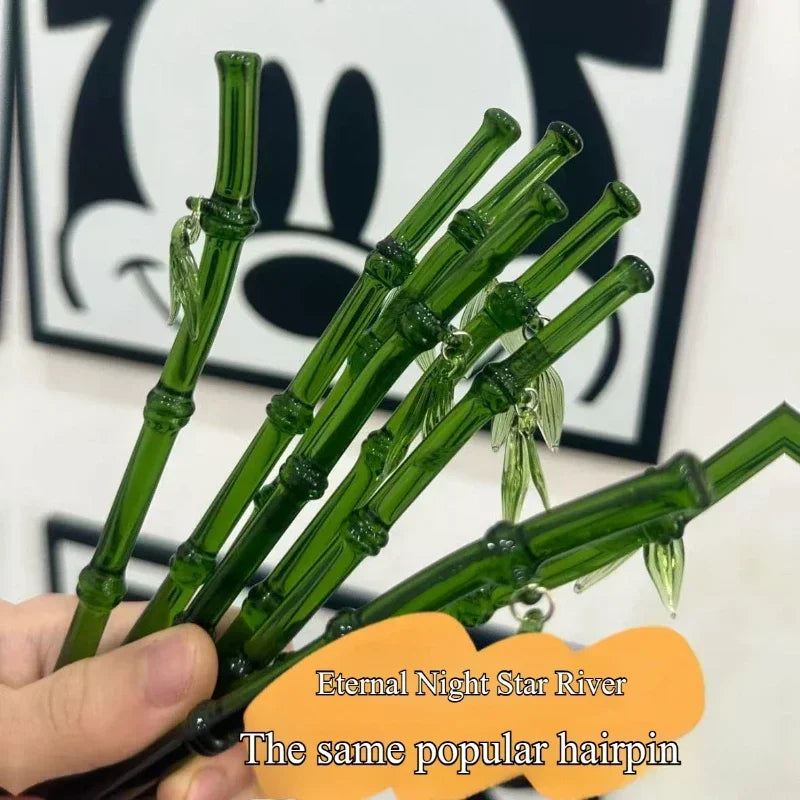 New Chinese Style Exquisite Bamboo Hairpin Ice Translucent Green Imitation Jade Plastic Resin Jewelry