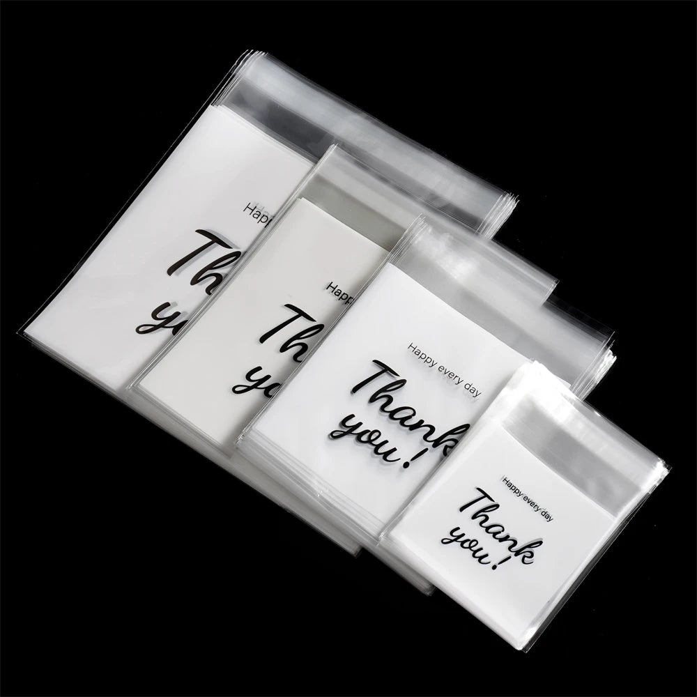 100pcs/lot Transparent THANK YOU Self-adhesive Bag Plastic Pouches for DIY Jewelry Display Cookies Storage Gifts Bag