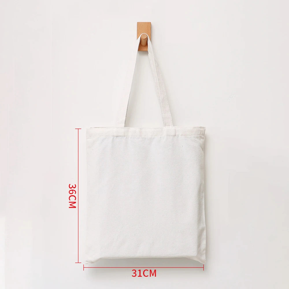 Women Canvas Shoulder Bag Solid Color Casual Tote Bag Reusable Large Capacity Cotton Handbag Shopping Beach Bag Beige/White