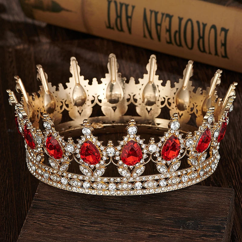 Royal Queen King Tiaras and Crowns for Wedding Party Round Rhinestone Diadem Bridal Cake Crown Hair Jewelry Birthday Gifts