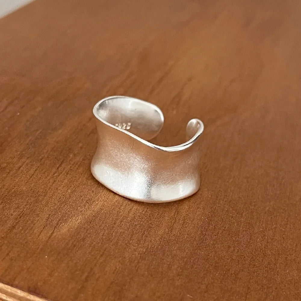 BF CLUB 925 Sterling Silver Rings For Women Simple Finger Open Vintage Gold Wide Flat Ring Allergy For Party Birthday Gift