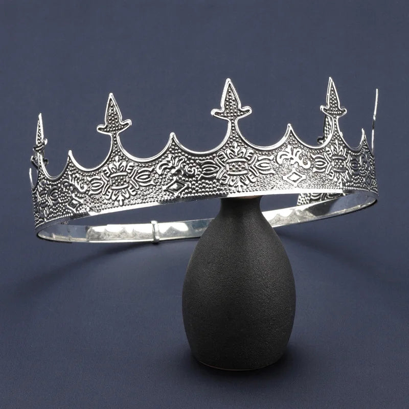 Alloy King Crown for Men Royal King Queen Crown Metal Prince Tiaras Full Round Birthday Party Hats Costume Jewelry Accessories
