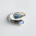 925 Sterling Silver Rings For Women Geometric Fine Jewelry Finger Adjustable Vintage BLue Stone Ring For Party Birthday Gift