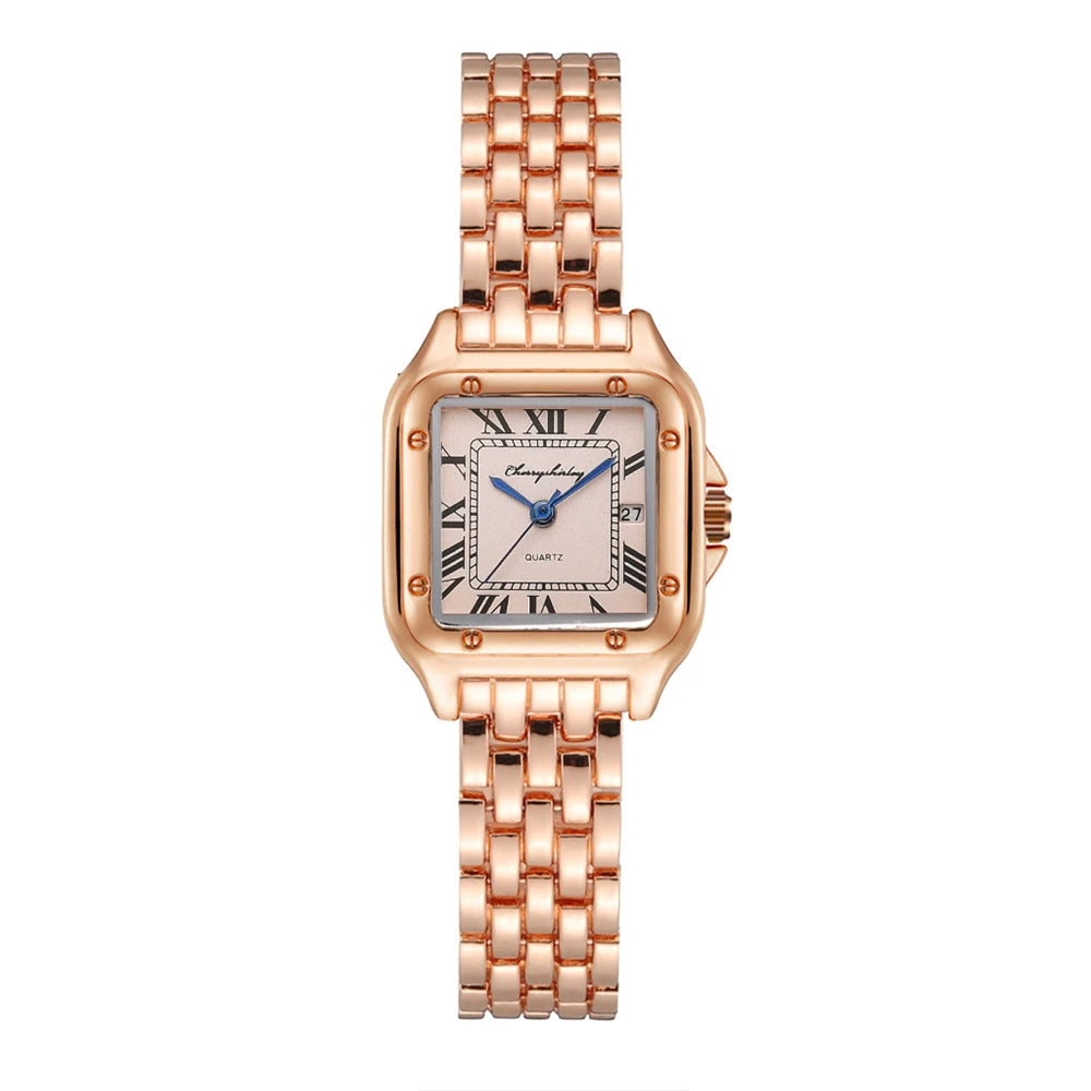 Luxury Branded Women Watches 2025 Simple Square Roman Calendar Women Quartz Watch Fashion Stainless Steel Strap Ladies Clock