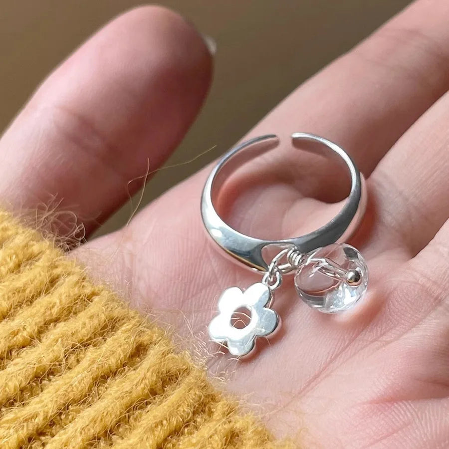 XIYANIKE Fashion Crystal Flower Clear Droplet Open Rings For Women Girl New Year Jewelry Accessories Gift Party Anillos Mujer