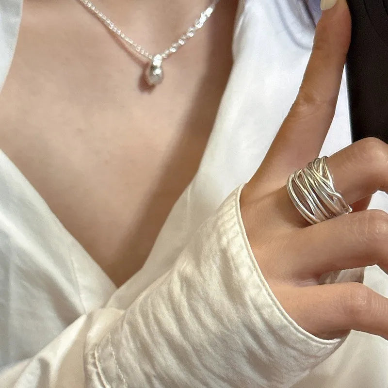 VENTFILLE 925 Sterling Silver Trend Arched Wide Ring For Female Geometry Punk Design Jewelry Asymmetric Gift Dropshipping