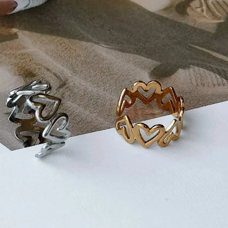 Vintage Personality Geometric Shape Simple Love Heart Rings for Women Unique Design Adjustable Open Mouth Rings Jewelry Gifts