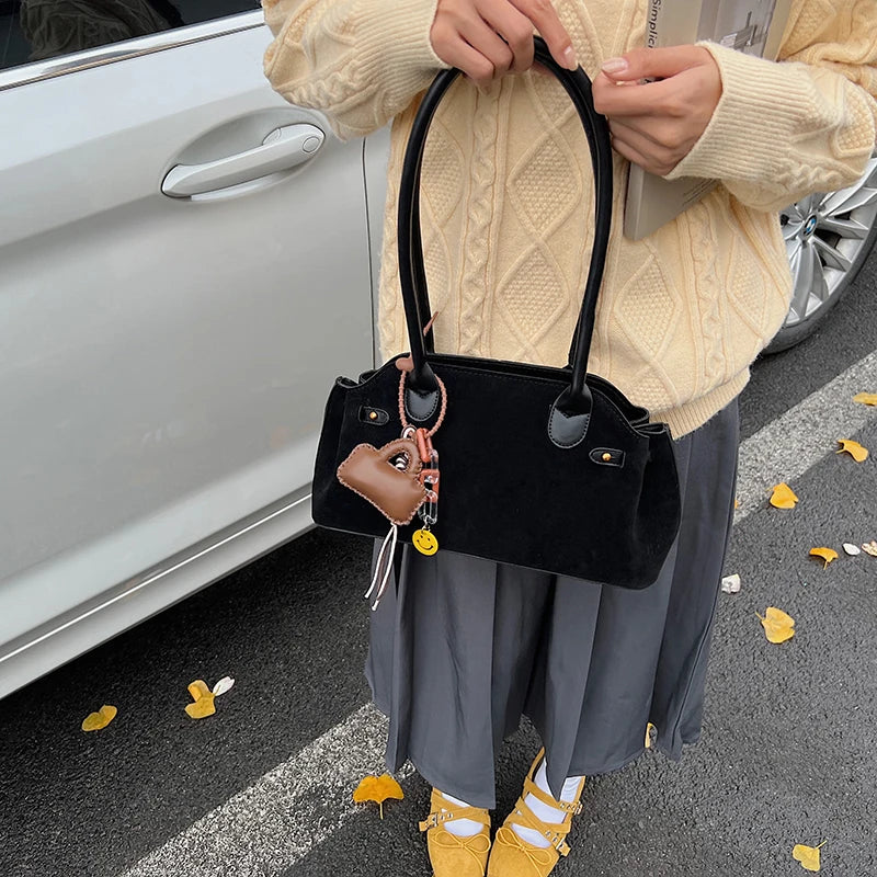 MOODS French Style Underarm Shoulder Bags For Women PU Suede Pure Color Top-handle Bag 2025 Autumn New Luxury Designer Handbags