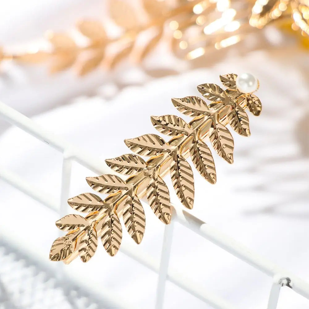 Gold Metal Leaves Hair Bands Retro Roman Bride Headbands Fashion Hair Crown Hair Bands Leaves Wreath Vintage Pearl Wedding Tiara