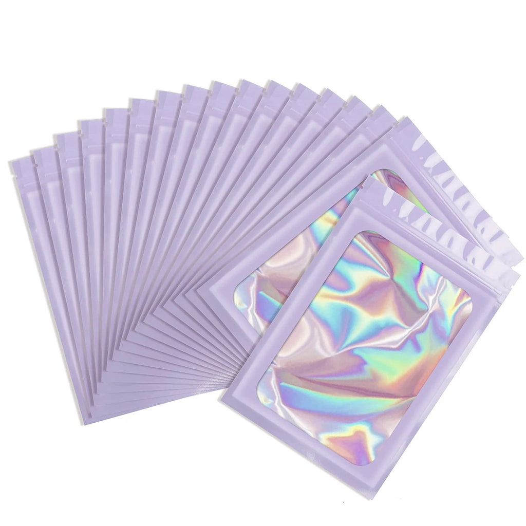 50pcs/lot Thicken Ziplock Bags Holographic Laser Color Plastic Pouch For DIY Jewelry Retail Storage Pouch Zip Lock Bag NO Hole