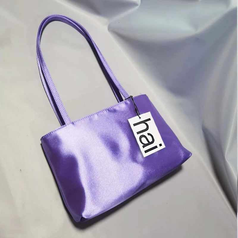 2026 Luxury Silk Satin Women's Shoulder Bag Square Underarm Handbag Contrasting Color Macaron Commuter Tote by Famous Brand