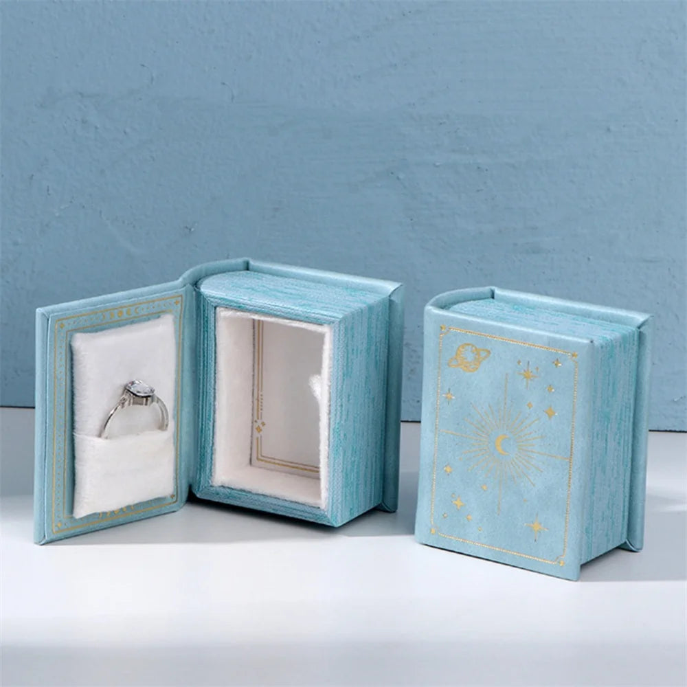 1PC PU Leather Book-shaped Ring Box with Suede Fabric Lining Creative Flip Lid Magnetic Ring Holder Jewelry Gift Case Accessorie