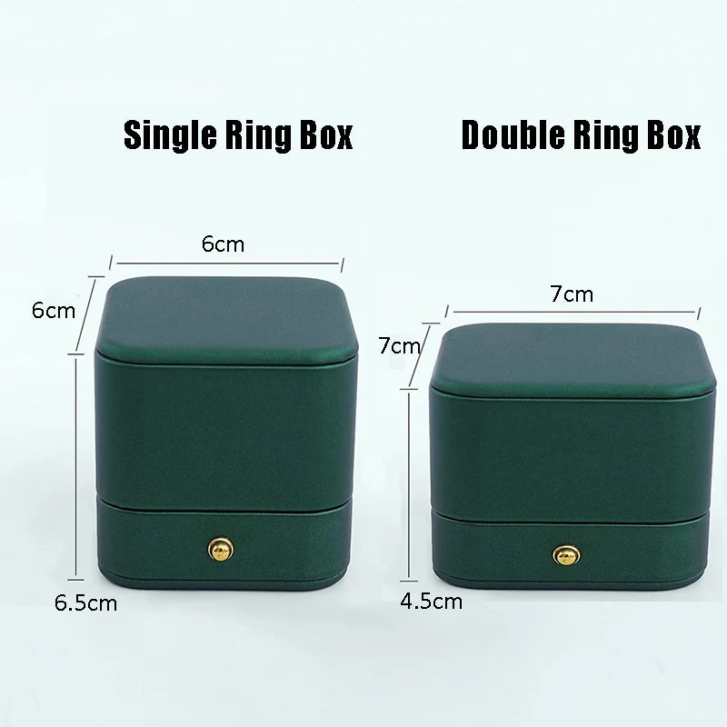 Engagement Ring Box Double Slot Ring Boxes Leather Velvet Portable Jewelry Bearer Holder for Proposal Wedding Ceremony