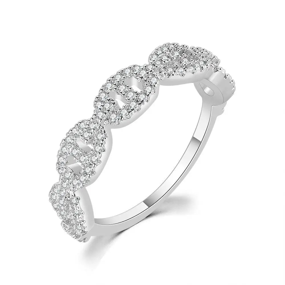 Hip Hop Link Ring for Women Gold Color Micro-inlaid Zircon Stacking Rings Female Jewelry Fashion Punk Accessories Wholesale R720