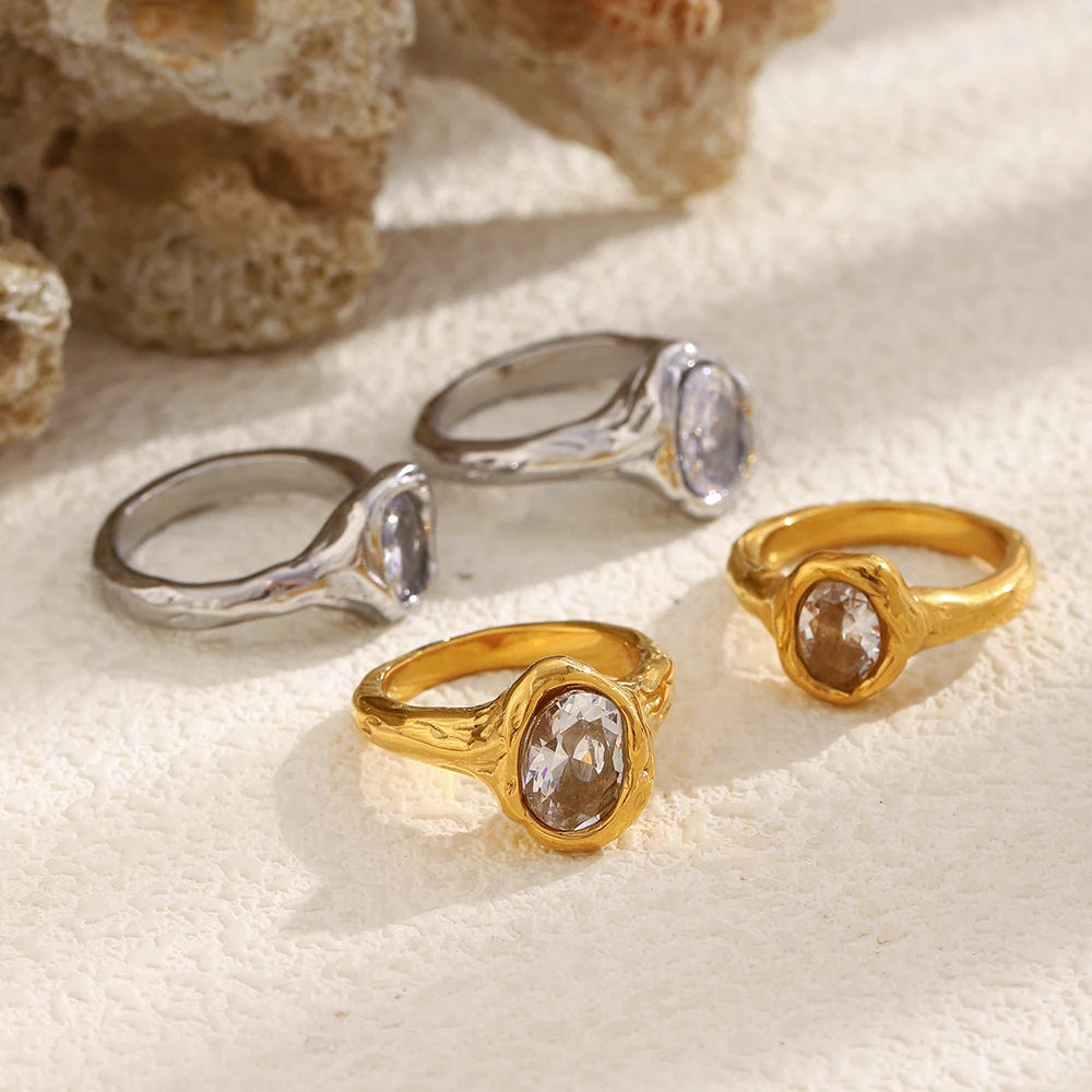 La. Muses Luxury Shiny Round Zircon Irregular Stainless Steel Women's Ring PVD Gold Plated Fashion Jewelry Accessories